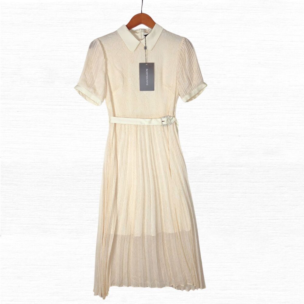Roeyshouse Women's Small Elegant Pleated A-Line Midi Dress New with Tags